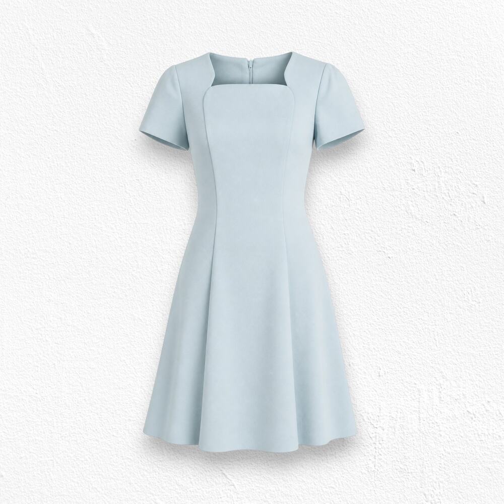 Vintage 60s Adele Simpson Light Blue Mod Fit Flare Dress Union Made Size Small